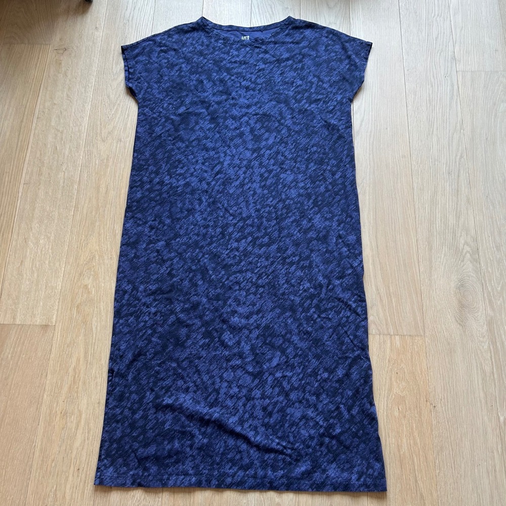 Uniqlo T-shirt‎ Dress Sawako Hoshi M Blue Abstract Art Of Textile Cotton Midi